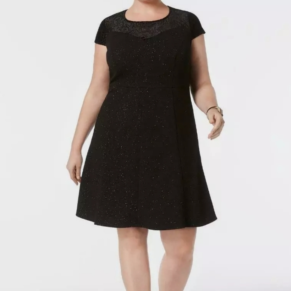 NWT NY Collection Women's Plus Glitter Velvet Trim Fit‎ & Flare Dress Size 2X